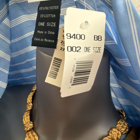 Men's Blue and White Striped Cotton Robe with Tie Belt Bill Blass - Picture 5 of 13